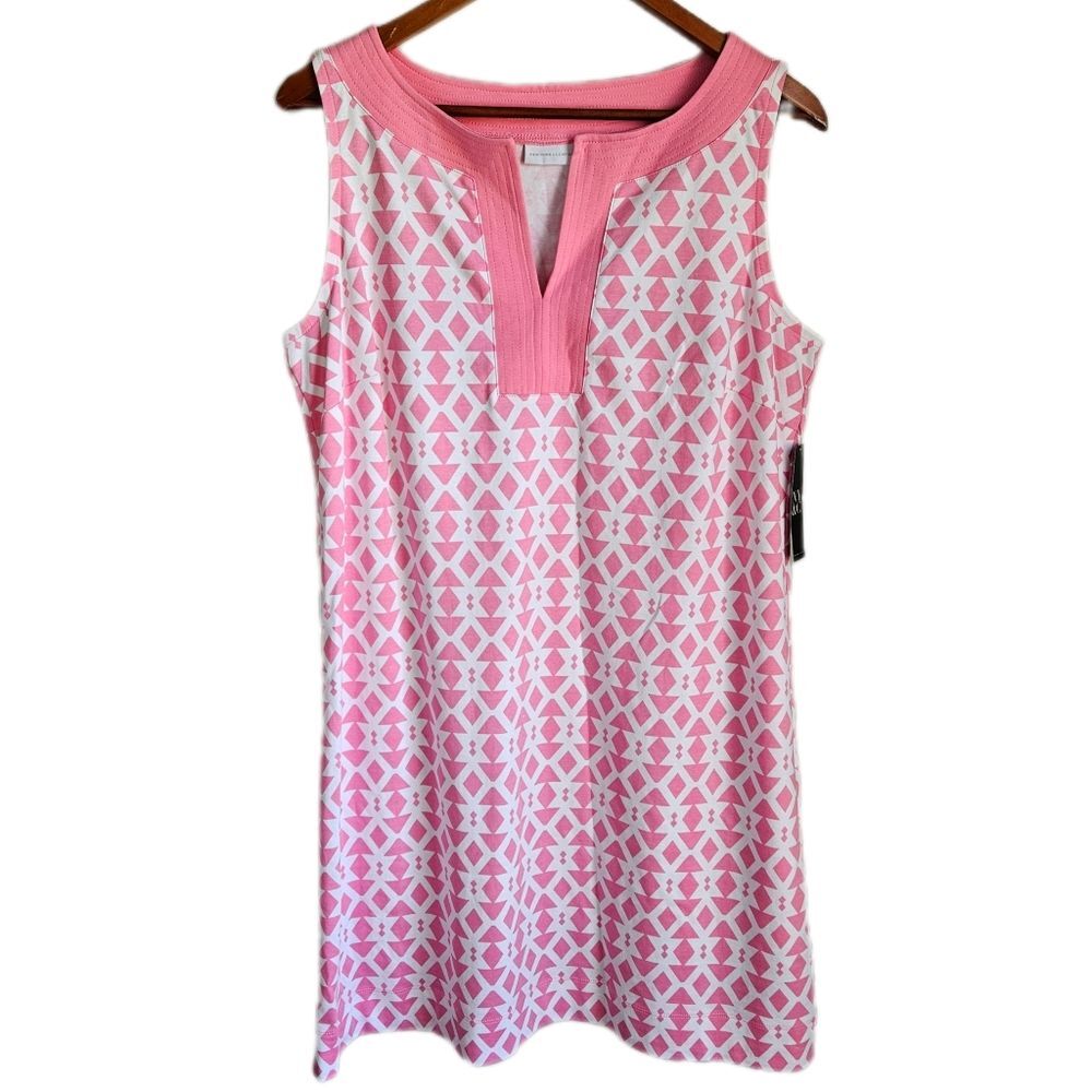 NY‎ & Co Tank Dress Womens XL Cotton Mini Sleeveless Pink Geometric Retro Summer